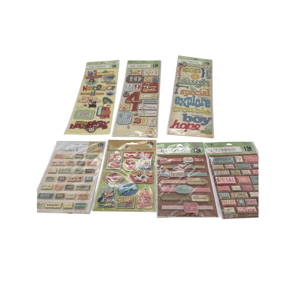 K&Company Studio K Dimensional Sticker Lot 7 Packs Chipboard Puffy Scrapbook